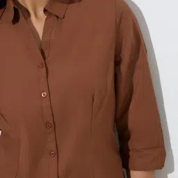 Wardrobe by Westside Brown Solid Shirt image 4