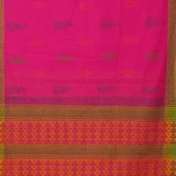 Unnati Silks Pink & Orange Cotton Printed Saree With Unstitched Blouse image 4