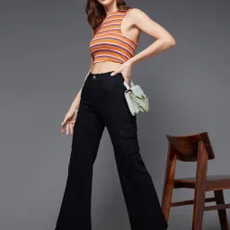 DOLCE CRUDO Black Denim Relaxed Fit High Rise Cargo Jeans image 4