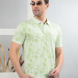 Crimsoune Club Green Cotton Blend Slim Floral Polo T-Shirt-picture-33