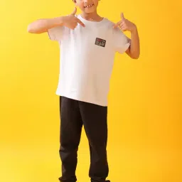 Anthrilo Boys Grey & Black Cotton Regular Fit Self Joggers Set image 5