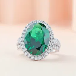 Ornate Jewels 925 Silver 5.5 Carat Oval Green Emerald Halo Ring for Women-picture-41