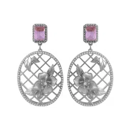 Rihi by P.C. Chandra Jewellers 92.5 Sterling Silver Pink Stone Oval Drop Earrings for Women & Girls-picture-13