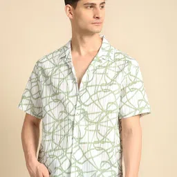 Voroxy Men Relaxed Cuban Collar Abstract Printed Polycotton Casual Shirt-image-20