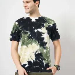 celio* Olive Regular Fit Cotton Tie - Dye T-Shirt-image-5