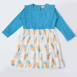 Bella Moda Kids Blue & White Self Design Full Sleeves Fit & Flare Dress-image-72