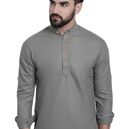 Yugnik Cotton Mandarin Collar Roll-Up Sleeves Straight Kurtas-picture-20