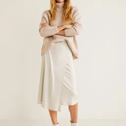 MANGO Women Beige Solid Wrap Skirt image 2