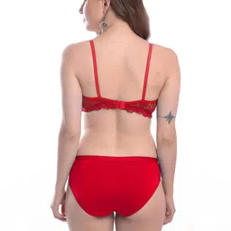 samvar Women Red,Blue Cotton Blend Bra Panty Set for Lingerie Set Undergarments Pack of 2 image 5