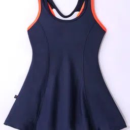 Rovars Cotton Lycra Sleeveless Frock Style Swimsuit - Navy Blue & Orange-image-96