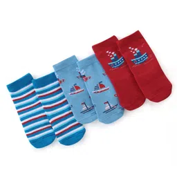 Cute Walk by Babyhug Anti Bacterial Ankle Length Socks Boat Design Pack Of 3 - Multicolour-picture-38