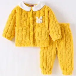 Kookie Kids Full Sleeves Winter Wear Night Suit with Bunny Applique - Yellow-picture-15