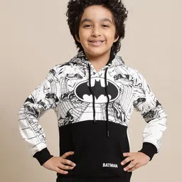 Kidsville DC Comics Featuring Full Sleeves Batman Printed Hoodie - Black & White-image-4