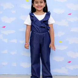 The Mom Store Cotton Sleeveless Solid Frill Detailed Jumpsuit - Navy Blue-picture-20