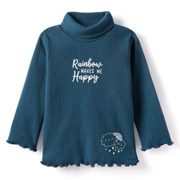 CUCUMBER Knitted Full Sleeves Turtle Neck T-Shirt With Rainbow Makes Me Happy Text Print - Navy Blue-picture-35