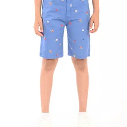 Zion Cotton Lycra Woven Floral Printed Chino Shorts - Blue-picture-20