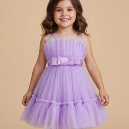 Mark & Mia Woven Sleeveless Party Dress with Bow & Frill Detailing - Lavender-picture-26