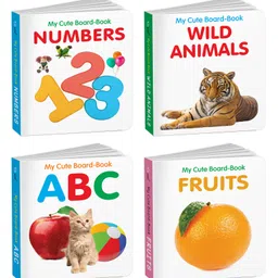 Baby board books collection - ABC, Wild Animals Fruits and Numbers : Pocket-sized kids educational books, All-in-one toddler learning set, Cute board book for kids | Pack of 4 Books for kids-image-17