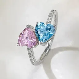 Designs & You Silver-Plated AD-Stone Studded Heart Shaped Adjustable Finger Ring image 2