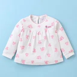 WOW Clothes Interlock Knit Full Sleeves Striped & Bear Printed Tops & Leggings Set with Headband - Pink image 2