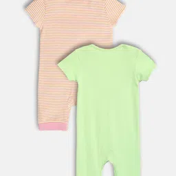 MINI KLUB Cotton Knit Pack Of 2 Half Sleeves Super fresh Text Printed & Ice Cream Printed Rompers - Green & Pink image 3