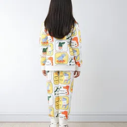 Anthrilo Fleece Knit Full Sleeves Dinosaur Comics Printed Coordinating Winter Sweatshirt & Jogger Set - Off White image 3