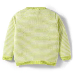 Babyhug Organic Cotton Knit Full Sleeves Striped Pullover Sweater Set with Cap & Tiger Patch Detailing - Limegreen image 3