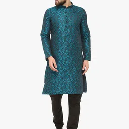 Jompers Men Green & Charcoal Grey Woven Design Kurta with Churidar image 1