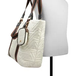 Aldo Beige Quilted Large Tote Handbag with Pouch image 4