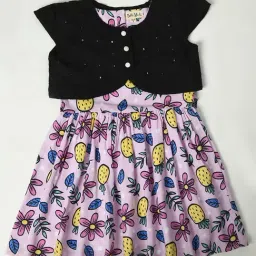 Bella Moda Kids Purple & Black Printed Fit & Flare Dress with Jacket-image-11