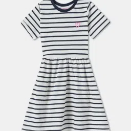 R&B Kids Navy Blue Striped Regular Fit Dress-picture-18
