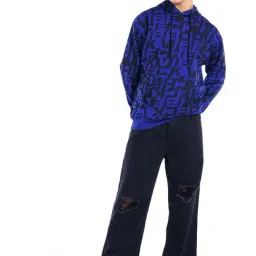 Bewakoof Blue Fleece Oversized Fit Printed Hooded Sweatshirt image 4