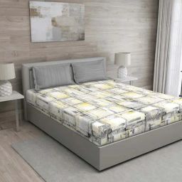 GM Yellow & Grey 100% Cotton 144 TC Queen Bedsheet Set-picture-14