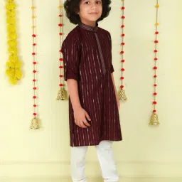 Ministitch Boys Maroon Cotton Striped Regular Fit Kurta Set image 4
