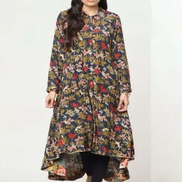 Marigold Lane Navy & Green Printed High Low Kurta-image-18