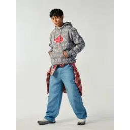 Bewakoof Heavy Duty 1.0 Naruto Men's Grey All Over Printed Oversized Hoodies image 4