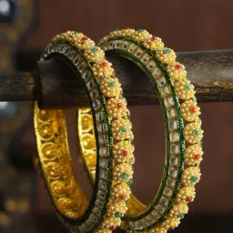 Priyaasi Multi Color Kundan Pearls Gold-Plated Bangles - Set of 2-image-73