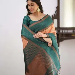 Anjaneya Sarees Peach Silk Chequered Saree With Unstitched Blouse image 5