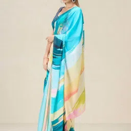navyasa by liva Sky Blue Printed Saree With Unstitched Blouse image 4