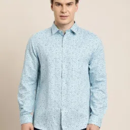 Turtle Light Blue Cotton Linen Slim Fit Printed Shirt image 4