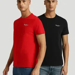 Pepe Jeans Black & Red Cotton Slim Fit T-Shirt Pack Of - 2-picture-15