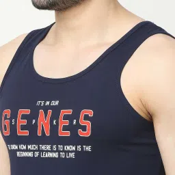 UnderJeans by Spykar Navy Regular Fit Printed Cotton Vest image 4