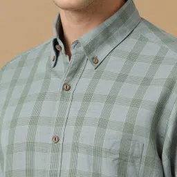 CAVALLO by Linen Club Green Contemporary Fit Check Shirt image 4