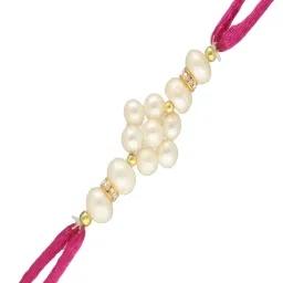 Sri Jagdamba Pearls Embossed White Pearl Rakhi for Sweet Bro image 4
