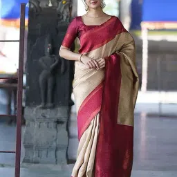 Anjaneya Sarees Beige Silk Chequered Saree With Unstitched Blouse-picture-31