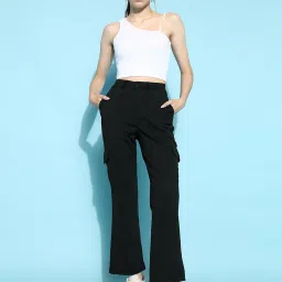 FITHUB Black Relaxed Fit High Rise Cargo Pants image 4