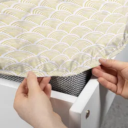 Aura Beige & White Geometric 300 TC Fitted Single Bedsheet Set 2.25 m x 1.50 m image 5