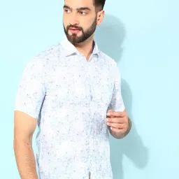 Crimsoune Club Blue Cotton Slim Fit Floral Print Shirt image 4