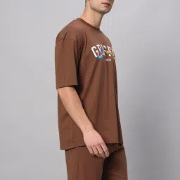 Griffel Brown Cotton Loose Fit Printed Co-Ord Set image 4