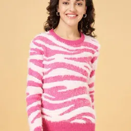 Honey by Pantaloons Pink & White Self Pattern Sweater-picture-24